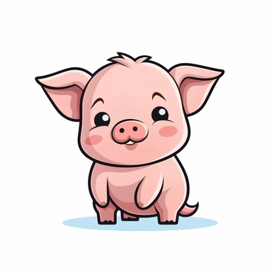 a cute pig clipart, white background, cartoon style, thick lines, 2d, vectorize