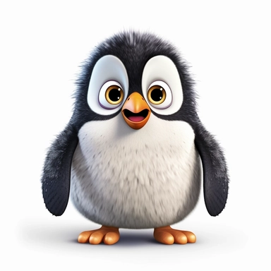 a single clipart image png graphic of a Realistic 3D cute friendly pixar style 3D animation Clipart Cute Hairy Penguin PNG Illustration