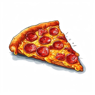 a slice of pepperoni pizza, cartoon, detailed, clip art, white background