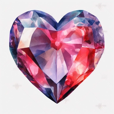 realistic heart shape jewel watercolor clipart single design, 8k