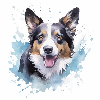 Cardigan Welsh Corgi, dog, water color style, clipart, white background