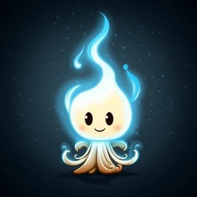 Create a charming clipart of a will-o'-the-wisp with a whimsical and soft-glowing appearance. The background should be plain and high contrasted to make the sprite stand out. Let's go for a cartoon-style illustration that is playful and cheerful. Make sure the will-o'-the-wisp looks magical and enchanting, with a friendly expression that will captivate viewers. Bring out the essence of this mystical creature, while keeping the illustration simple yet beautiful.