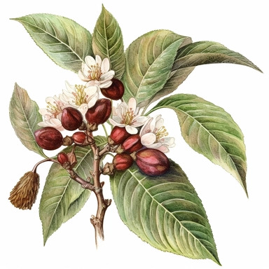 Clipart, vintage, watercolor, Aesculus Pavia, five-palmate, botanical illustration, hand drawn, texture