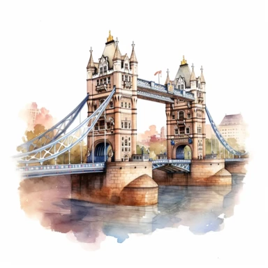 London bridge UK, watercolour illustration clipart, extremely detailed, 4k, high quality, isolated on white background