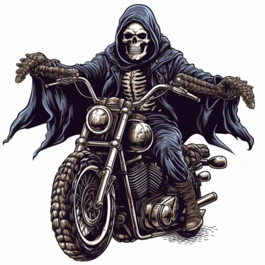 skull head motorcyclist on his harley dressed in leather clipart
