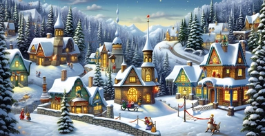 Adorable Christmas scene, clipart, precision painting, vivid colours, white background, I can’t believe how beautiful this is