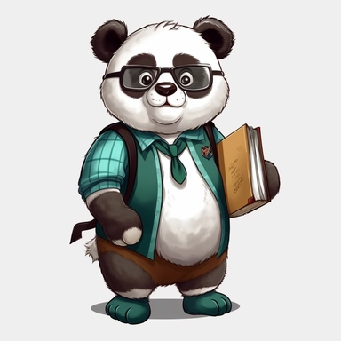 cute panda, teacher, happy and smiling, clipart, white background, no shadow