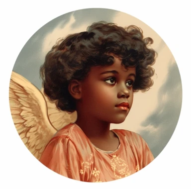Vintage 1920 Portrait Shot View Of a Sad black child head with Angel Wings Behind it Illustration , in the style of late 19th century, Chromolithograph, 1920s Illustration, Vintage, Chromolithograph, Colorful, Antique, Ephemera, Clipart, 8k, Isolated on white
