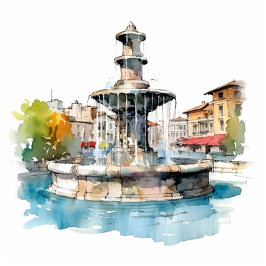 a Switzerland Geneva Water Fountain in the style of watercolour clipart with detailed brush strokes