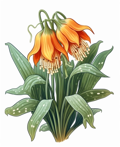 Isometric Sticker Clip Art of Fritillaria imperialis, the crown imperial, imperial fritillary, one stem