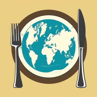 clip art, front cover art, world cooking, globe on plate, fork and knife, simple, clip art