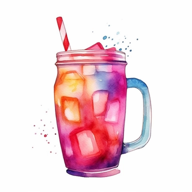 cold beverage, clipart, watercolor, white background,