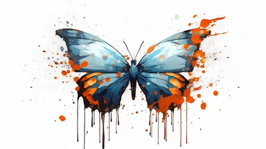 one butterfly colorful on a white background, in the style of florian nicolle, realistic clipart, serge marshennikov, orange, fantastical creatures, sky-blue and maroon, conceptual painting, no watermark, text,,professional lighting,cinematic lighting, long shadows, saturated contrast, hyperdetailed,32k,v--5.0