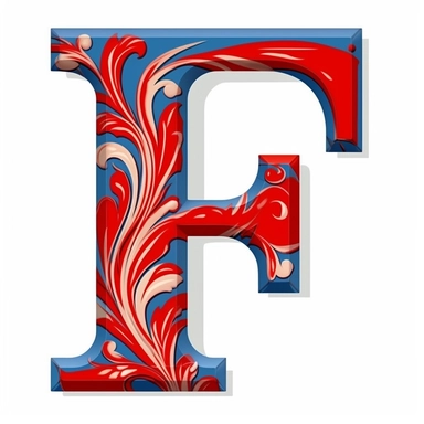 isolated flat clipart on a white background of a cute letter F on a blue background and red stripes design graphic, in the style of daniel f. gerhartz, transcendent, nikon d850, art of burma, captures the essence of nature, in the style of organic forms and patterns, expansive skies, hyper-detailed illustrations, i can't believe how beautiful this is, lively colors