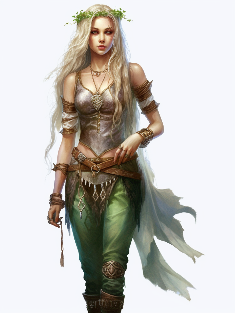 a full-body realistic female elven druid in DnD style, clipart png ...