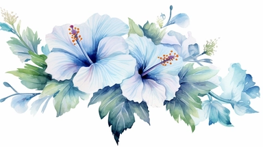 blue hibiscus iridescent watercolor clipart on white background:.1 iridescent watercolor painting