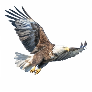 oil painting of bald eagle, flying through air, clipart, white background, hyper detailed, realistic