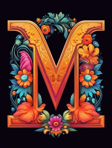 The capital letter M:in the Artistic style, clipart for nursery, vibrant colors,Vector, white background,Solid Background, Sharpness and clarity,masterpiece, trending on Artstation and Dribbble.