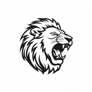 roaring lion head black frontal view silhouette vector flat simple identification symbol white backround white background minimalistic clipart png svg