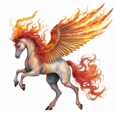 fire pegasus tattoo design by twilight designs, in the style of david nordahl, jean-baptiste monge, farel dalrymple, fantastical street, high resolution, imaginative characters, clipart, blank white background