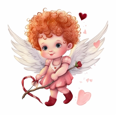 Cupid Valentine's Day Watercolor Sublimation Clipart, Clipart, white background, no watermark, no text, no word,