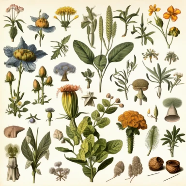Clipart, vintage jaanese medical illustration, botanical illustration, hand drawn, texture