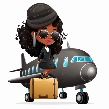 black lady riding on top of airplane with luggage no background clipart