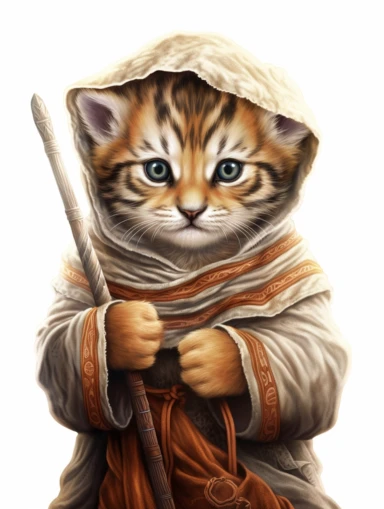 tarot card with tiger Cub as Jedi master, clipart png, WHITE BACKGROUND, photorealistic, painting, watercolor, 8k, ultra details,