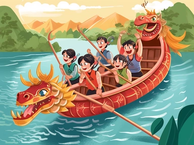 new year dragon boat traditional clip art, in the style of narrative-driven visual storytelling, quito school, illustrated advertisements, creative commons attribution, digitally enhanced, storybook illustration, 2d game art