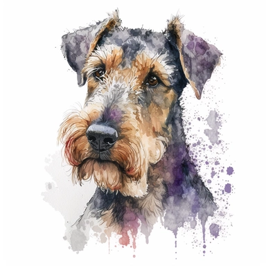 Generate an image of a Airedale Terrier dog Clipart in watercolor style on a white background