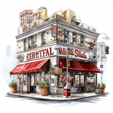 clipart de cafeteria de nueva york, acuarela, 16k, hiper minimalista, megapixel, full color, super detailed,insanely detailed and intricate, ultra detallado