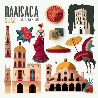 set of 10 cliparts of spanish culture, flamenco, architecture