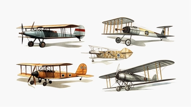 Airplanes Clipart, highlighting the evolution of aviation from the Wright brothers to modern-day commercial jets, white background, ar-- 3:3