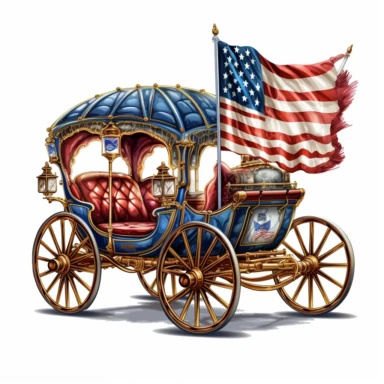Beautiful Patriot horse-drawn carriage American flag for 4th of july Clipart,Cartoon, hyper realistic, intricate detail, illustration style,high solution,on the white background