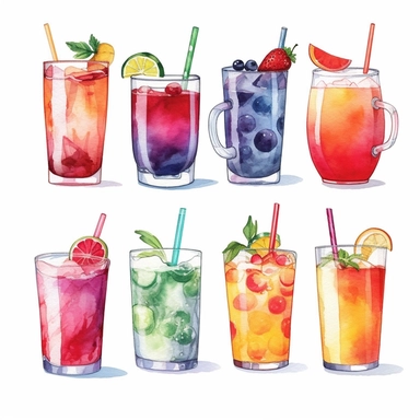 cold beverage clipart, watercolor, white background,