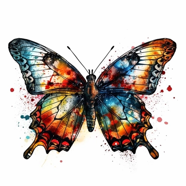 butterfly illustration, detailed, vivid color, beautiful, clipart, isolated on white background, magical, mystical