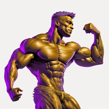 clipart image, png, purple and gold bodybuilder