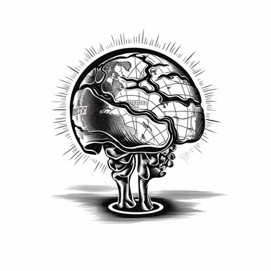 cool clip art y2k style globe with a brain within symbolizing being a “free thinker” in society black and white vector image
