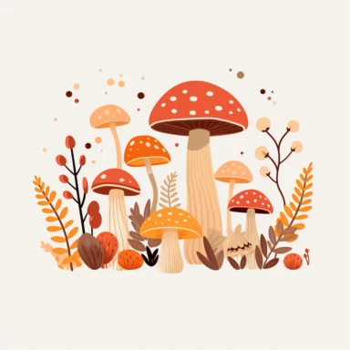 mushrooms clipart, vector cartoon nursery illustration, flat illustration, pastel colors, white background, very low detail, ar 1:1