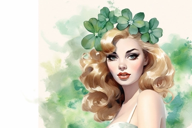 1950s Pin up girl st patricks day green shamrocks watercolor clipart