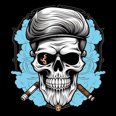 skull with a moustache and smoking a cigar, surrounded with electricity clipart
