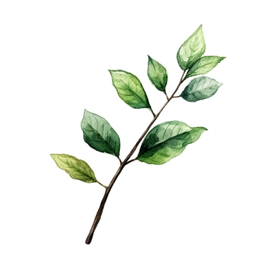a little branch of a walnut tree leaves, watercolor clipart, green leaves, cut out, simple line art drawing, thin black outlines