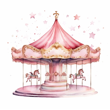 watercolour clipart pink and white Carousel Nursery Art, with white background