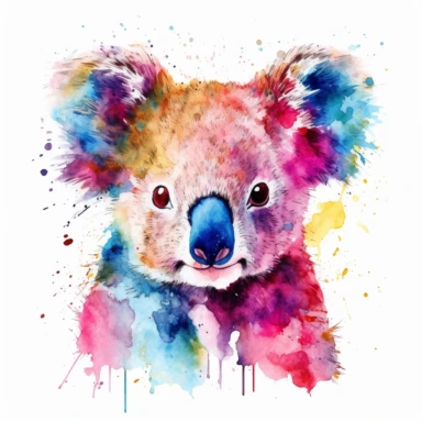 colorful koala bear watercolor clipart, white background