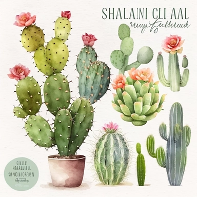 watercolor single cactus clipart