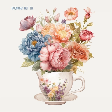Create an exquisite collection of ultra-detailed watercolor clipart, featuring charming mugs adorned with intricate floral designs. Each mug should be meticulously painted, capturing the delicate nuances of ceramic or porcelain textures. Incorporate a variety of floral elements, including roses, peonies, and other graceful blooms, intertwining with vines and leaves to create captivating compositions. Design the clipart with a focus on wedding themes, allowing for seamless integration into weddin
