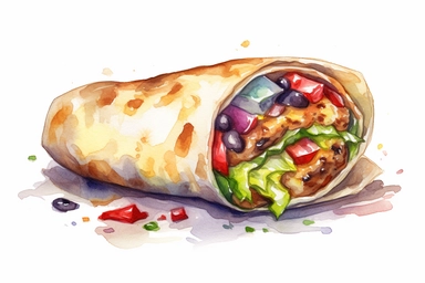 watercolor burrito clipart, HD, isolated white background, spaced out