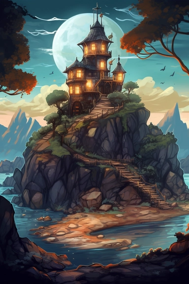 realistic clipart of enchanted curse landscape, digital painting