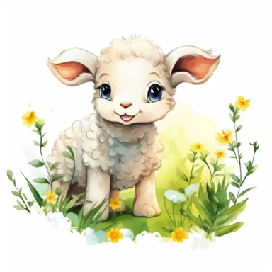 cute lamb grazing in the meadow clipart, original hand drawing, watercolor, understated and flawless for t shirt and cup printing, happy cute smily, transparent background, realistic painting, portrait without writing , style of the artwork, mood of the artwork, vector, contour , white background, 8K quality, ultra detailed , without signature and without meaningless lines, clipart, white background, High Quality, no writting background, no writting, ultra detailed, no symbol, without logo and e