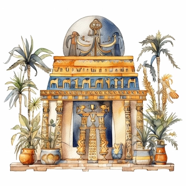 Watercolor Fantasy Ancient Egypt Tomb Clipart, white background